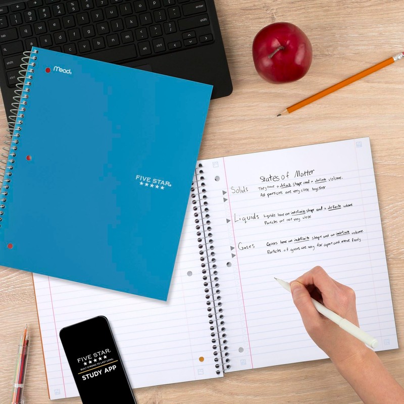 Five Star Spiral Notebook + Study App, 3 Subject, Wide