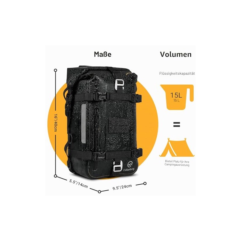 Odinsberg Ragnarök 15L 100% Waterproof Motorcycle Rear Bag - Side