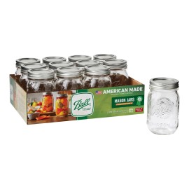 Ball 16 oz Mason Jars Regular Mouth 12pk, Pint Canning Jars with Lids and Rings