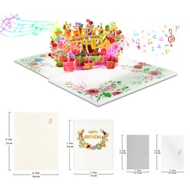 GREETING ART Birthday Card with Lights and Music, Birthday Card Pop Up, Flower Cards, Happy Birthday Gifts for Wife, Husband, Best Friend, Children
