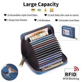 GAEKEAO Credit Card Holder Wallet for Women RFID Blocking Small Genuine Leather Card Case with Coin Pocket ID Window
