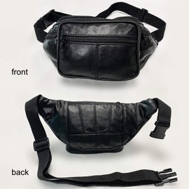 TASSINI TRENDS Travel Fanny Bag Leather Waist Pack for Man Women Unisex Hiking Travel Sport Running Cycling with Adjustable Belt （Black）