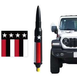 FUTAIHE 50Cal Bullet Car Antenna for 2007-2023 Jeep Wrangler Gladiator Sahara Rubicon, Billet Aluminum Radio Antenna Replacement (M8 Thread) (Black&Red)