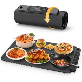 Warming Mat for Food,3 Temperature Settings,Auto Shut-Off, Silicone Nano-Material&Full Surface Heating Food Warmers,Rollable Electric Warming Tray for Parties,Buffets,Gatherings(Black)