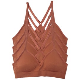 Kalon - Brasier deportivo con espalda cruzada para mujer, 4 unidades, sin costuras, sin costuras, Caramelo Oscuro, XX-Small