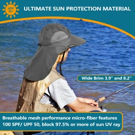 Solaris Sun Hat with Neck Flap, UPF 50 Sun Protection Lightweight Sun Cap for Men Women, Wide Brim Hat for Fishing Hiking Beach Safari, Gray