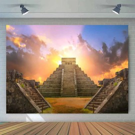 EMTOBT Aztec Mayan Pyramid Backdrop Ancient Architecture Ruins Photography Background Sky Clouds Photo Studio Props Adult Boy Girl Artistic Portrait Nature Scenic Vinyl Wallpaper BJZYEM88
