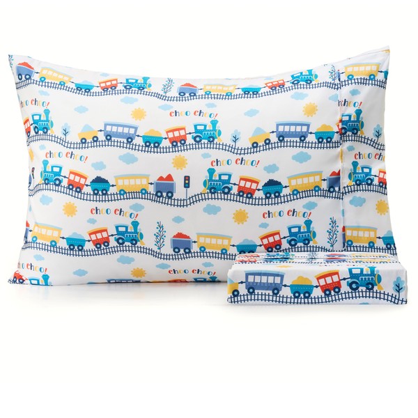 Drozeeo Boys Train Twin Sheets, White Kids Sheets & Pillowcases