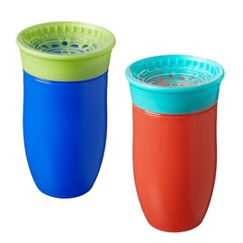 Nuby All Around Water Bottle - No Spill Sippy Cup | 300ml / 10oz | Drink from Any Angle | Dishwasher Safe | BPA Free | Suitable Beaker for 6 Months Plus (Pack of 2, Blue/Orange)