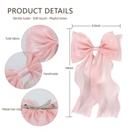 Large Hair Bow Clips for Women 4 Pcs Bright Silk Hair Bow Large Hair Ribbon Barrettes Metal Clips Bowknot Aesthetic Hair Accessories for Girls(Pink,Blue,Purple,Beige)