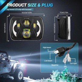 Unbranded Brightest DOT 7x6" 5x7 Led Headlight Hi/Lo DRL for Jeep Cherokee XJ YJ for Chevy