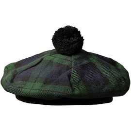 Kilts Boutique Scottish Highland Black Watch Tartan Tam O' Shanter Hat, Traditional Beret with Pom Pom, One Size