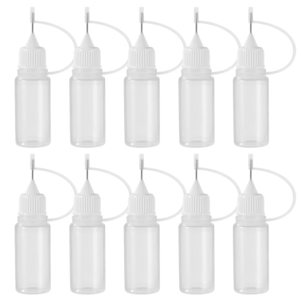 FOMIYES 10Pcs Needle Tip Glue Bottles 10ml Applicator DIY Quilling Tool Precision Bottle Squeeze Bottle With Nozzle DIY Tool(White)