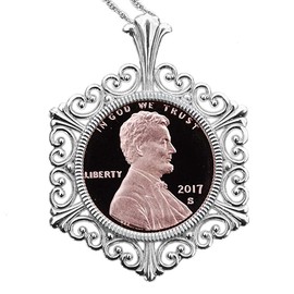 US 2017 Lincoln Shield Small Cent One Penny Gem BU Uncirculated Proof Coin 925 Sterling Silver Necklace New - Lucky Penny