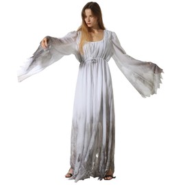 EraSpooky Women's Gossamer Ghost Costume Gothic Victorian White Chic Dress