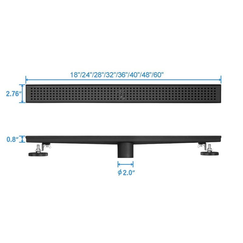 Neodrain 28-Inch Black Linear Shower Drain with Removable Quadrato Pattern
