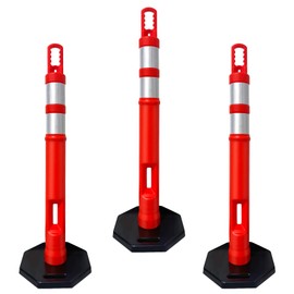 CJ Safety 45 inch Orange Delineator Post Cones with 10 lbs. Black Heavy Duty Rubber Base, Reflective Bands for Driveway, Parking Cones, Construction Safety Cones (6 Pack Traffic Cones)