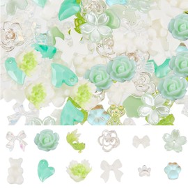 SUNNYCLUE 96 Pcs 12 Types Nail Parts Butterfly Nail Deco Parts Small Bowknot Resin Beads Green Bear 3D Transparent Gradient Macaron Color Mini Carp Mini Nail Koi Flower Charm Animal Bracelet Butterfly