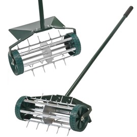 SANMEO 18-Inch Spike Rolling Lawn Aerator for Grass. Heavy Duty Manual Push Aerator Lawn Tool,Soil Health for Garden&Yard Tool(Green with Fender)