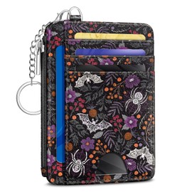 Kelvoris Goth Bat Spider Credit Card Holder Small Wallet Women, Gothic Slim RFID Blocking Wallet Woman Keychain with Zipper Coin Pocket, Front Pocket Thin Travel Card Case with ID Window Ladies Gifts