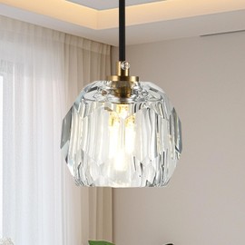 Zeetiana Modern Crystal Chandelier 1-Light, Single Brass Hanging Light Fixtures, Small Raindrop Ceiling Pendant Lighting for Kitchen Island Bedroom Dining Room Entryway (Clear Crystal, Brass)