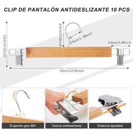 RONSXY Juego de 10 Perchas para Pantalones con Clip Ajustables, Clips de Metal Antideslizantes de Acero Inoxidable con Gancho Giratorio 360° para Colgar Pantalones, Faldas y Jeans