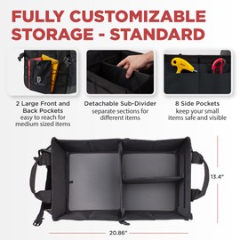 TRUNKCRATEPRO Car Organizers and Storage Premium Adjustable Multi Compartments Car Storage Organizer | Portable and Foldable SUV Trunk Organizer for Car (Standard size, black)