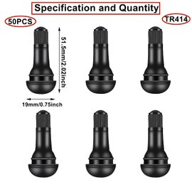 HUAZIZ Pack of 50 Rubber Valves TR414, Tyre Valve Black, Car Rubber Valve, Tyre Car Valve, Rubber Valve, Rim Valves Snap-in Rubber Valves