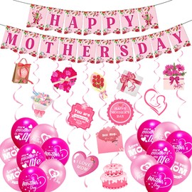 Mothers Day Decorations Happy Mothers Day Banner Bunting Mothers Day Hanging Swril Decorations Mother's Day Balloons Best Mothers Day Gifts from Daughter Son Mother's Day Party Supplies Home Decor
