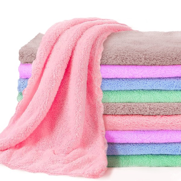 Duyymtsia 10PCS Baby Washcloths 20x10inch Strong Absorbent Burp Cloths Microfiber Coral Fleece Towels, Multicolors Wash Rags Great for Newborn Baby Infants Toddler Bathing