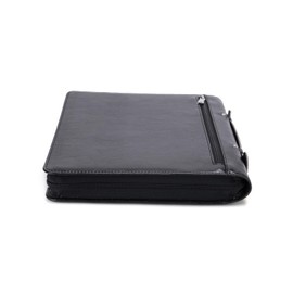 Geslun Vegan Leather Portfolio with Hidden Handle, Zippered Front Pocket, Business Padfolio for Men and Women, 8.5 x 11 Legal Pad Notebook Holder, Office Letter Notepad Folio, Black