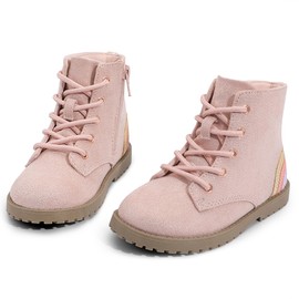 shoeslocker Gilrs Boots with Zipper Suede Toddler Ankel Booties Fashion Rainbow Boots for Toddler/Little Kids pink 12