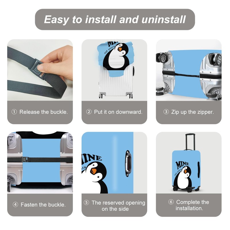 Cute Penguin "Mine" Luggage Cover Set, Cartoon Animal Print Waterproof