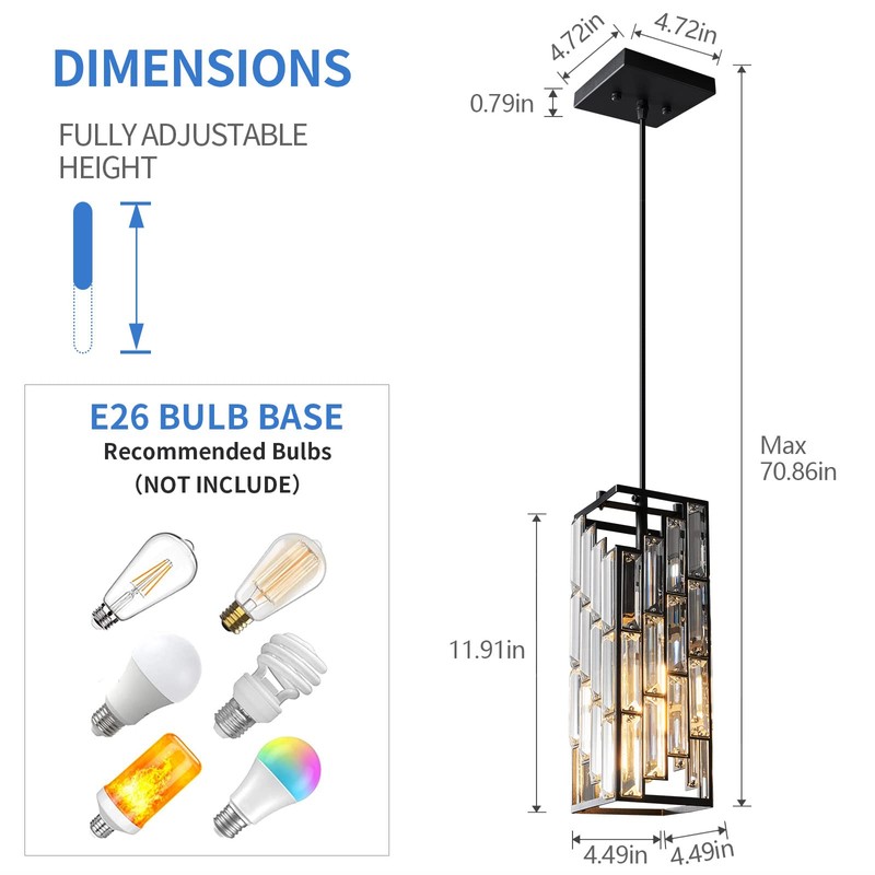 FDPBY Black Pendant Lighting Modern Pendant Light, Mini Crystal Chandeliers,Adjustable