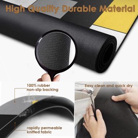 Arttown Coffee Mat for Countertops, Yellow Black White Grey Modern Dish Drying Mat 2 Pcs for Kitchen Coffee Bar Accessories, Fit Under Coffee Maker Espresso Machine Dish Rack Hide Stain Rubber 12x19in