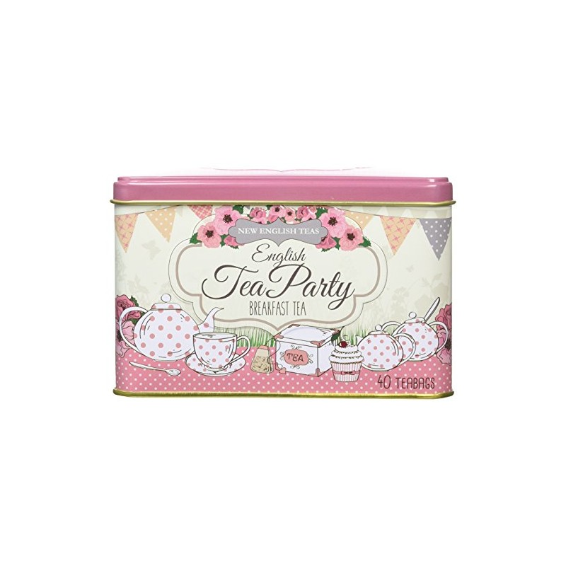New English Teas Pink Tea Party Tea Tin with 40