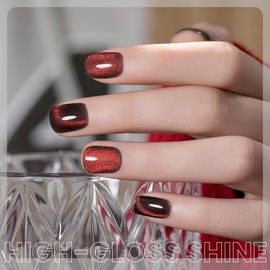 RARJSM Cat Eye Gel Nail Polish Dark Black Orange Red Cateye Diamond Glitter Gel Polish 15ml Single Bottle with Magnet Stick UV LED Curing Requires Soak Off for Home Salon Christmas Manicure