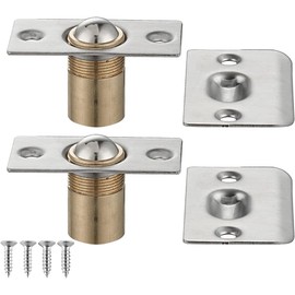 JQK HBC100-P2 - Herrajes para puerta de clóset, cierre de bola de acero inoxidable ajustable con placa de golpe, acabado satinado cepillado, paquete de 2 unidades
