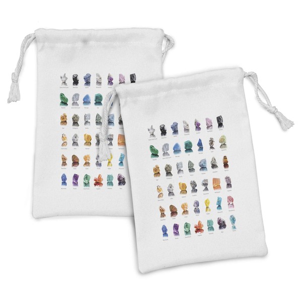 Ambesonne Gemstone Fabric Pouch Set of 2, Composition of Gemstones