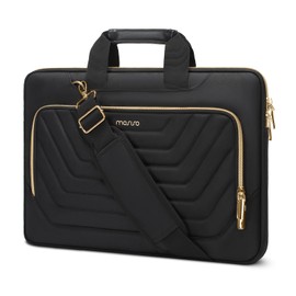 MOSISO Laptop Shoulder Bag,15-15.6 inch Computer Bag Compatible with MacBook Pro 16, HP, Dell, Lenovo, Asus Notebook,Messenger Bag with Front Inverted Trapezoid Quilted Pocket & Belt, Black