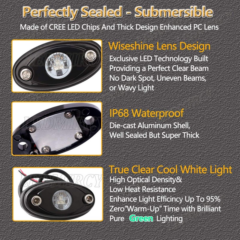 LEDMIRCY LED Rock Lights Green Kit 4PCS for Off Road