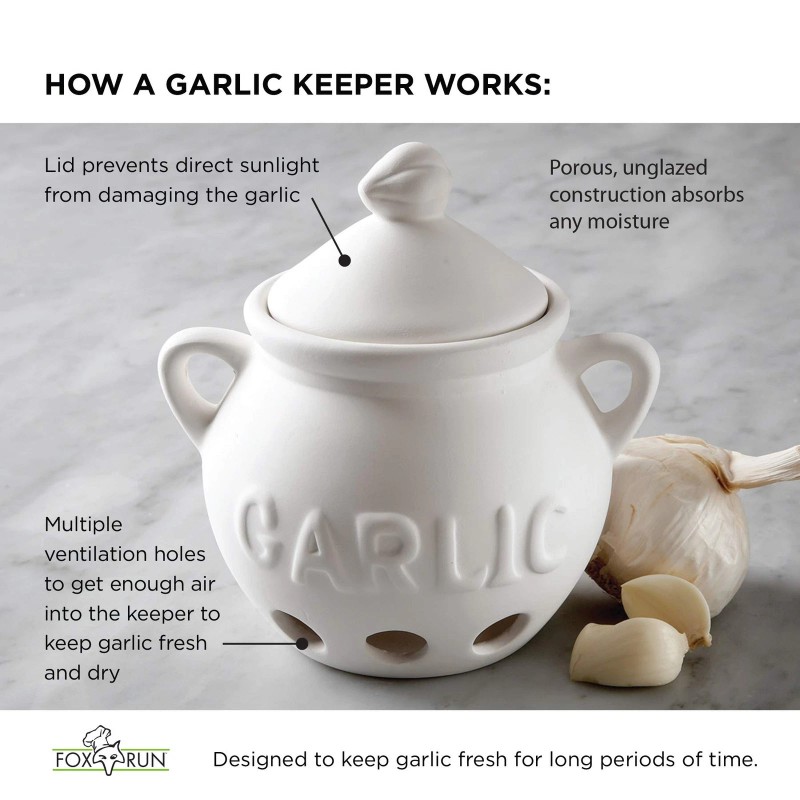 Fox Run Ceramic Garlic Keeper White Food Storage Container with
