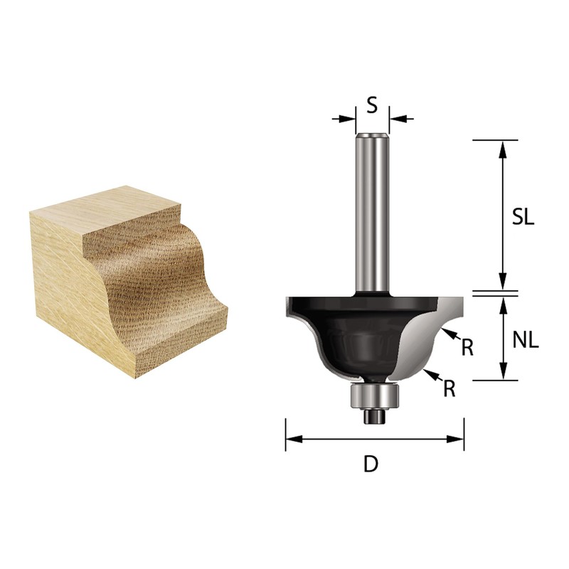 ENT Roman Ogee Cutter TC Shank (C) 8 mm, Diameter