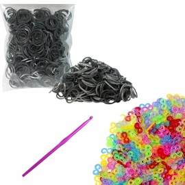 MEDA 600+ Black Rubber Band Bracelet Kit, Loom Bracelet Making Refill Kit with Hook Tool and Colorful S Clips, DIY Friendship Bracelet Making Kit Rubber Band for Kids Christmas