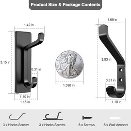 DaskFire Metal Towel Hooks 6 Packs, 3 Adhensive Coat Hangers Plus 3 Scew in Wall Mount Hooks, Heavy Duty for Bathroom, Entry Way, Foyer, Closet, Kitchen, Laundry Room