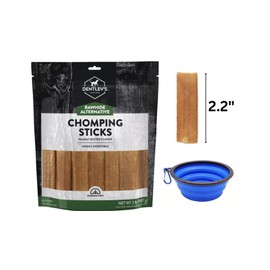 GOKUL BRANDS DENTLEY'S Rawhide Alternative Peanut Butter Chomping Sticks (Chews) Made with Real Peanut & Honey, 60 Count Dog Chews 2LB, Bundled with Collapsible Dog Food Bowl in Assorted Color