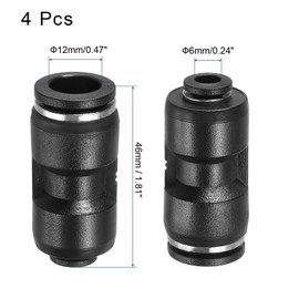 sourcing map Push to Connector Fitting, 12mm to 6mm Tube OD Quick Connect Air Line Hose Pipe Fitting Straight Pneumatic Connector, Black 4Pcs