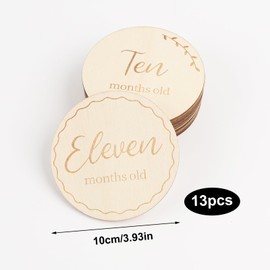MIYUANGKJ 13 pcs Baby Monthly Cards 10cm Round Wooden Baby Monthly Milestone Cards Newborn Milestone Baby Gift Set for Newborn 0-12 Months Baby Growth Recording