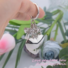 Y2k Keychain Charm for Backpack Bag Charms Keychain for Handbags Backpacks Bow Heart Keychain for Car Purse Keychain Charm for Women Girls Cute Silver Backpack Pendant Keychain Aesthetic Keychain Y2k
