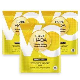 ビタミンC マルチビタミン プラセンタ 高濃度1000mgタイムリリースｘリポソーム 200mgｘ90粒入り（PURE HADA） 3個セット